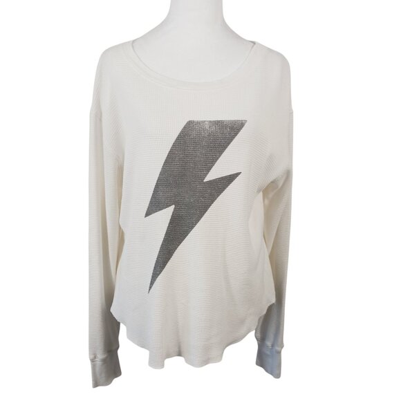 Letluv Tops - LETLUV Anthropologie MED, Off White Thermal With Gray Lightening Bolt Graphic